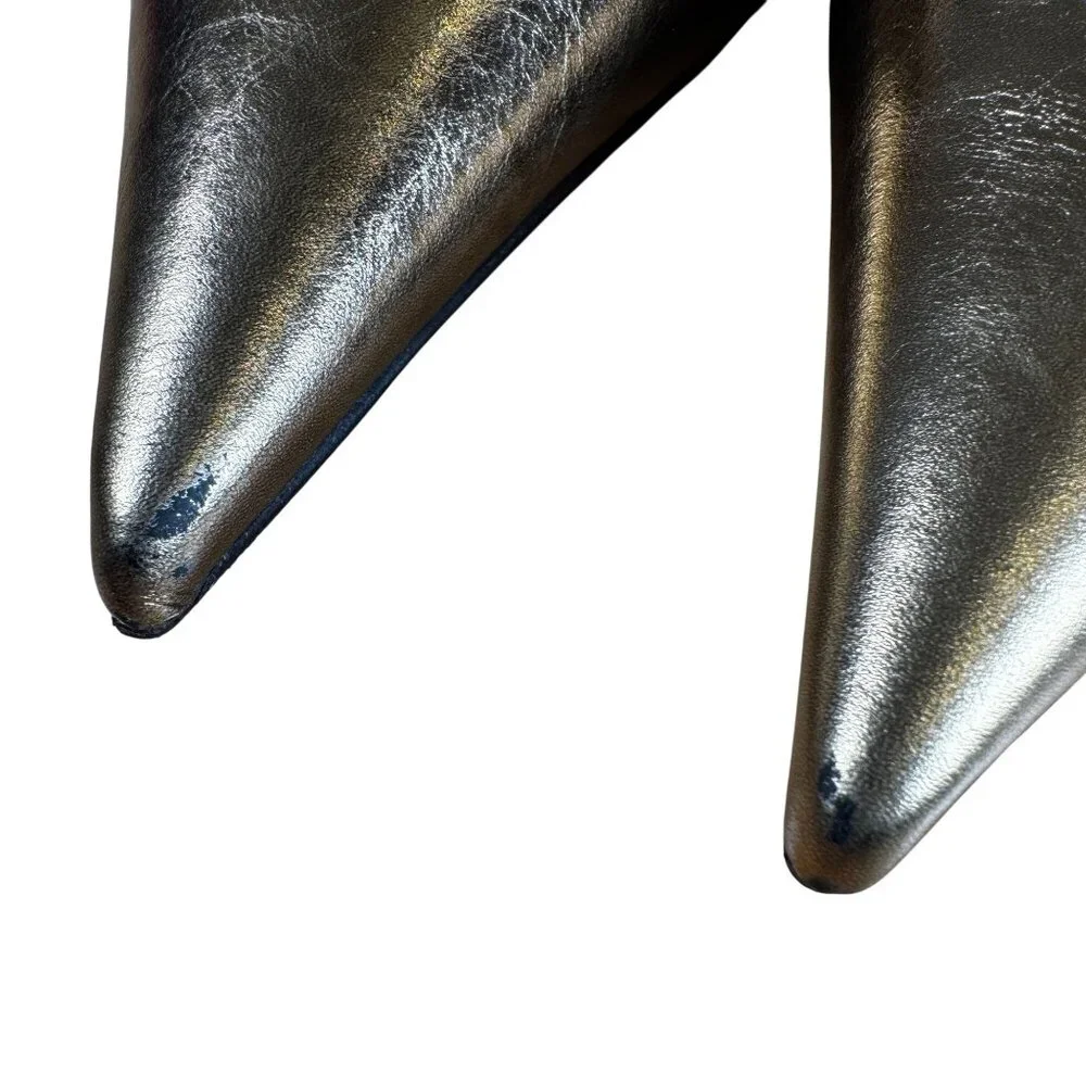 Balenciaga Square Knife Pump Gold Pointed Toe Heels Size 37 - Picture 6 of 13